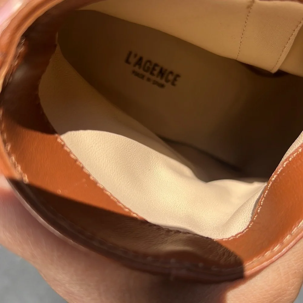 New. L’Agence Jeanne II Pointed Toe Bootie in Luggage Brown SZ 38.5
